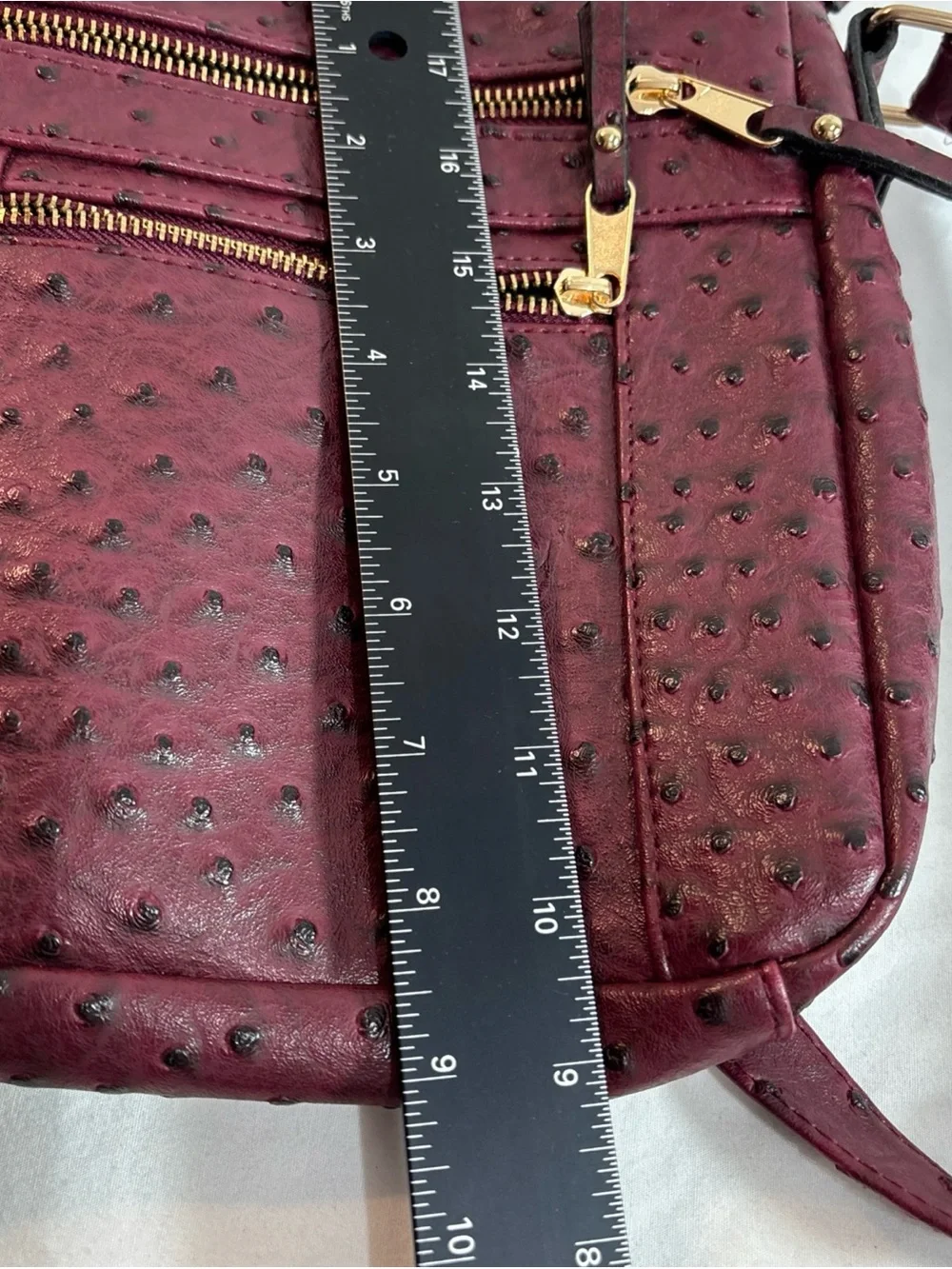 Cato Women's Crossbody Bag in Burgundy Faux Ostrich Leather - Classic Everyday